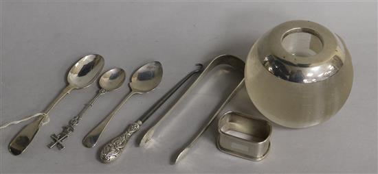 A George V silver mounted match strike etc